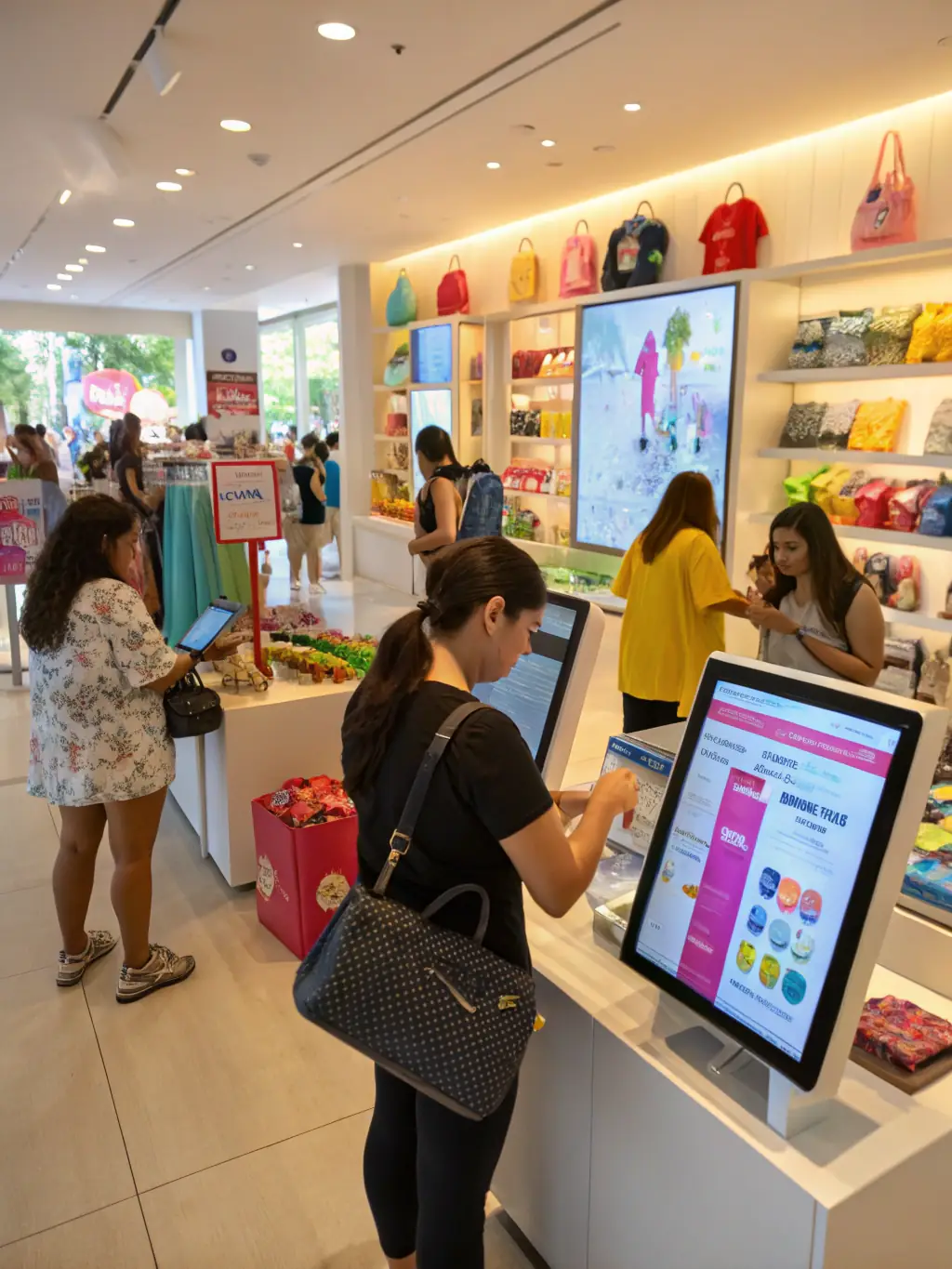 A vibrant image of a retail store showcasing increased foot traffic due to an engaging XR experience, highlighting the success of SugarXR's solutions in driving customer visits.